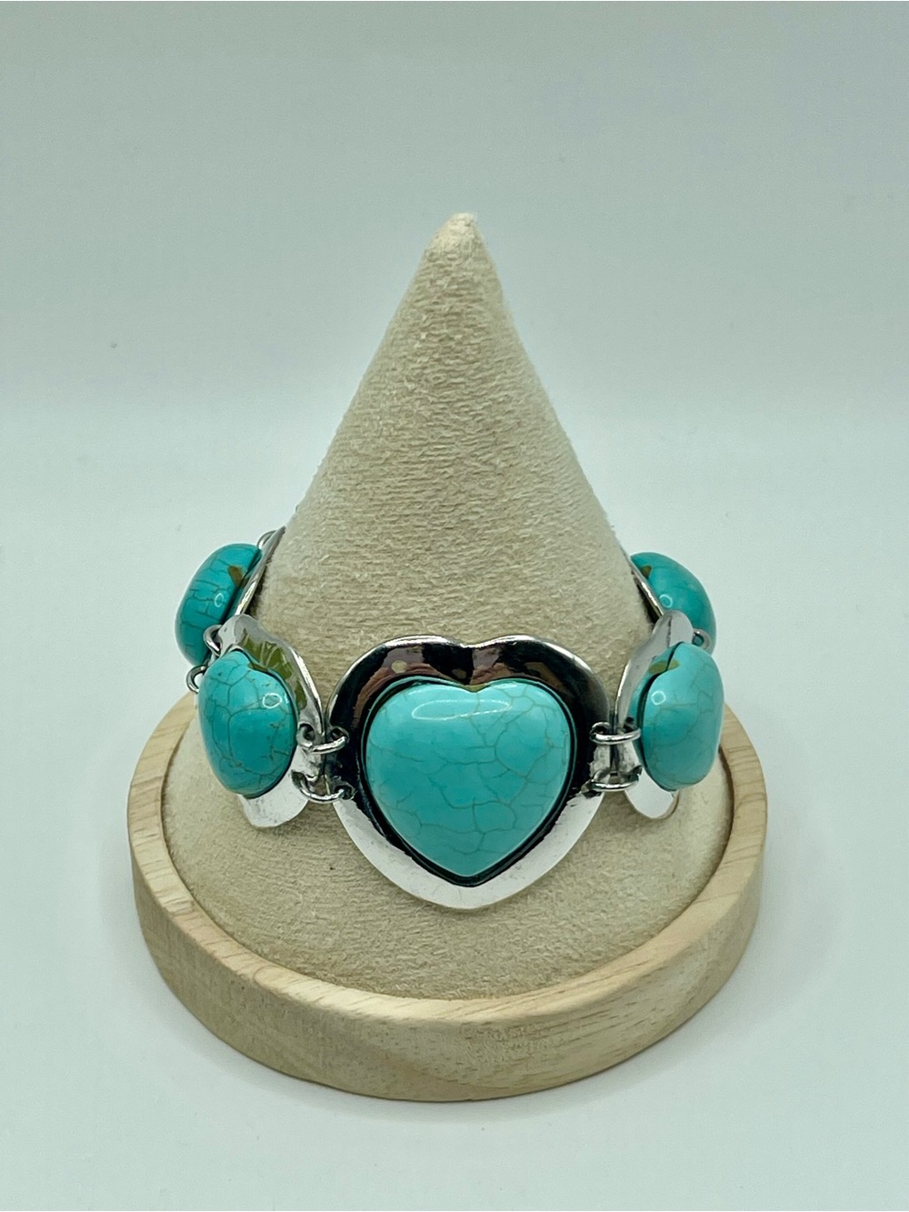 Faux Turquoise Heart Silver Bracelet Howlite Style